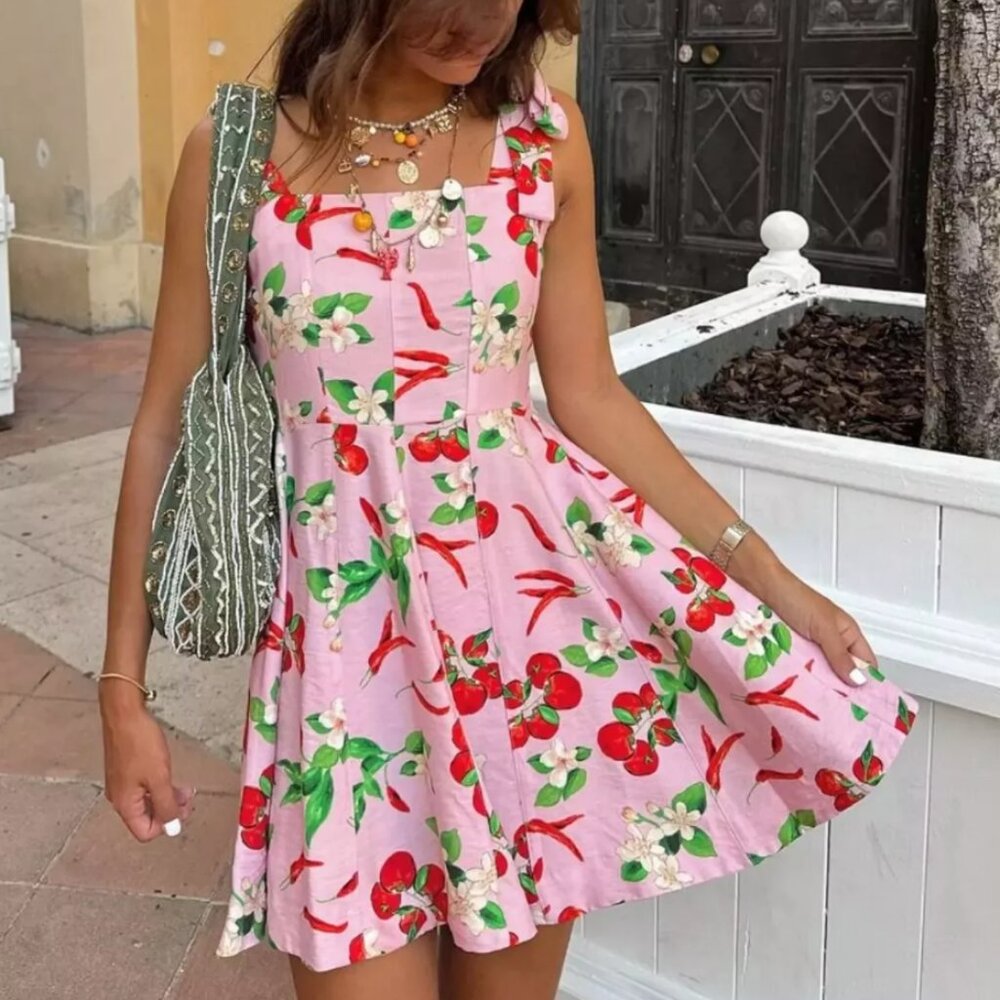 NWT ZARA Cherry Printed Short Dress Size Small 8830/167 Bloggers Fave